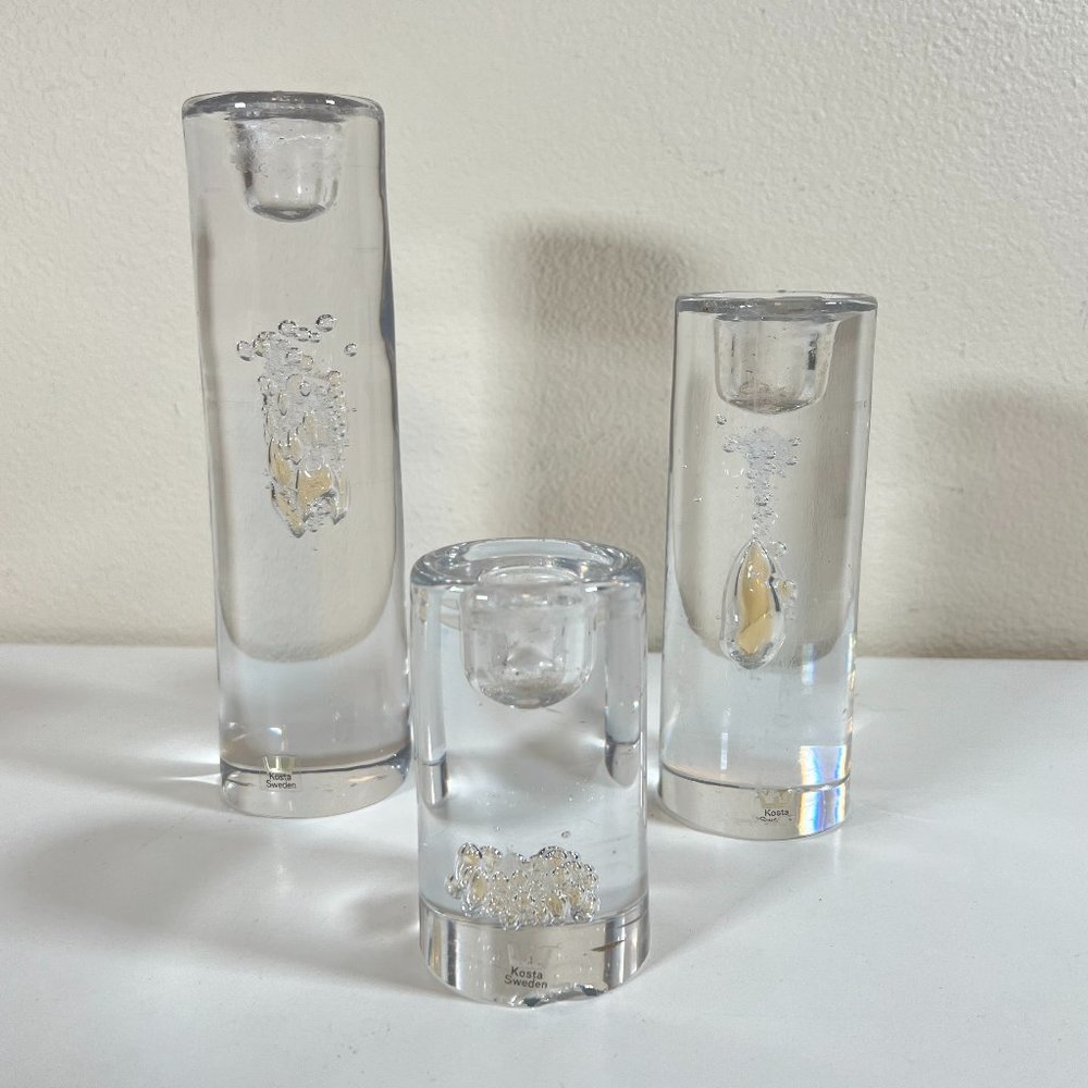 Kosta Sweden Candle Holders by Goran Warff With Bubbles Inside Modern